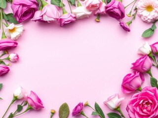 Romantic pink and purple flowers flatlay on purple background with space for text, Happy Women's Day and Mother's Day concept, space, mother's day, flatlay