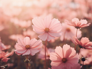 Soft-focus pink flowers with a retro vintage style and filter effect