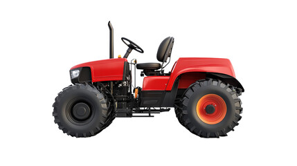 red tractor with large wheels, designed for agricultural tasks, showcasing modern and robust appearance. Ideal for farming and outdoor work