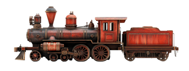 Vintage steam locomotive model with intricate details and rich red finish, showcasing its classic design and craftsmanship. Perfect for collectors and enthusiasts