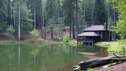 Obraz premium Serene Lakeside Cabin Retreat: Perfect for Relaxation and Nature Lovers