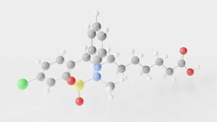 tianeptine molecule 3d, molecular structure, ball and stick model, structural chemical formula antidepressant