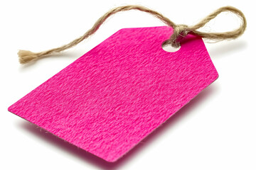 Pink Gift Tag with Jute Twine, Blank, Fuchsia Label Tied with Rustic String, Perfect for Crafts, Presents, or Festive Decorations.