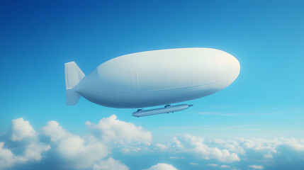 Obraz premium A large, white airship gliding through a clear blue sky above fluffy clouds.