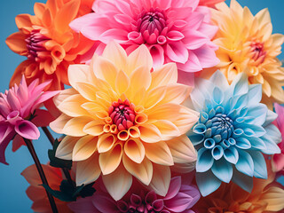 Obraz premium Decorative artificial flowers in vibrant colors with a gradient filter effect