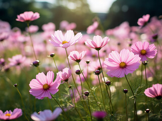 Fototapeta premium Cosmos bipinnatus flowers blooming in the garden