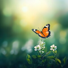 Obraz premium Vibrant Butterfly on Delicate Flowers in Soft Light