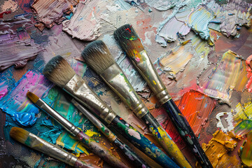 Obraz premium Generative AI image of talented artist passionately painting with vibrant colors on a large canvas in an art studio