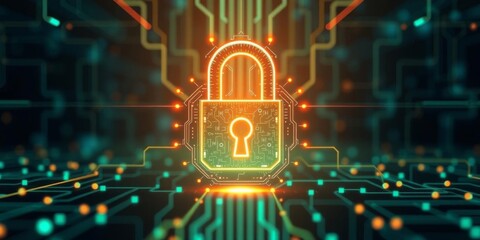 Abstract digital padlock with a keyhole symbolizing cyber security in technology, AI, and crypto networks, concept, crypto