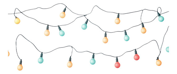 Naklejka premium Colorful string lights with red, orange, and blue bulbs on black wire