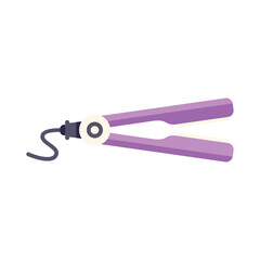 Purple hair straightener for women lying on a white background, hairdressing tool for beauty and fashion
