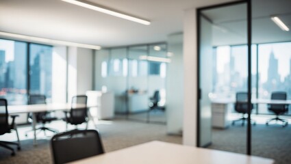 Blurred modern office space,met room and open workstations that convey professionalism and tranquility.