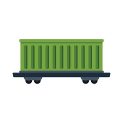 Green cargo train car standing on railroad track representing freight transportation and logistics