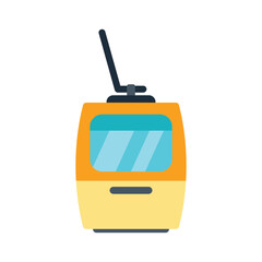 Fototapeta premium Minimalist illustration of a yellow cable car moving upwards, isolated on a white background