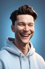 Smiling young man in a light hoodie, stylized animated illustration