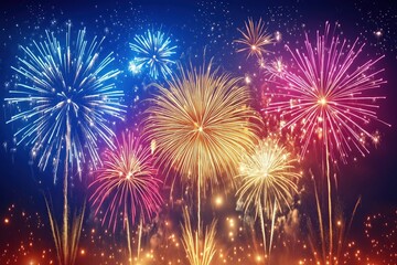 Vibrant display of multicolored fireworks in the night sky