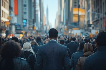 Obraz premium Anonymous Businessman Walking Diverse Urban Crowd