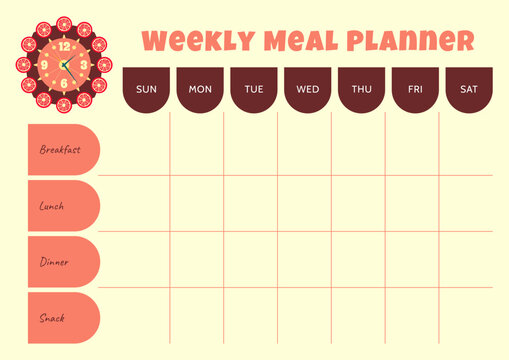 Weekly meal planner template. Horizontal format A4 - Powered by Adobe