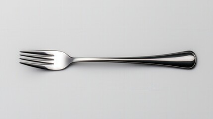 A sleek and modern stainless steel fork is displayed on a clean, minimalistic background, perfect for food photography and culinary presentations.
