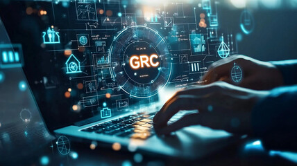 Ai-generated insights data analysis event on grc digital workspace informative content technology environment close-up viewpoint