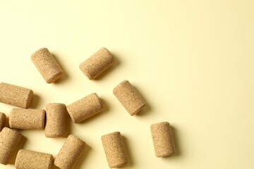 Wine corks on color background 