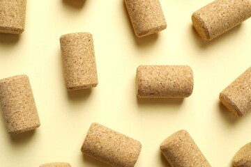 Wine corks on color background 