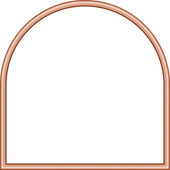 Arch pink gold frame. Isolated luxury arch shape rosegold border. Copper arch frame mockup design element. Vector illustration.