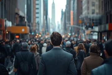 Fototapeta premium Anonymous Commuter in Grey Suit Urban Back View