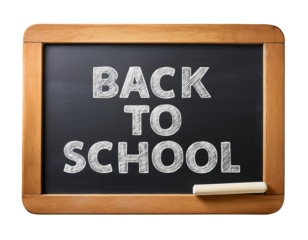 School blackboard with the text "BACK TO SCHOOL" written in chalk Isolated on transparent background