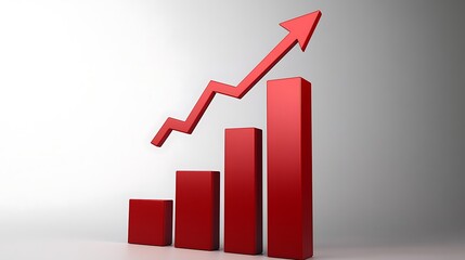 Red 3D chart with upward arrow showing financial growth or business