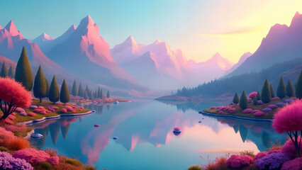 Majestic Landscape with Tranquil Lake and Mountains