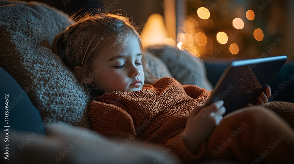 Poster a determined mother using a tablet to plan her work schedule with her toddler napping stock photo wi