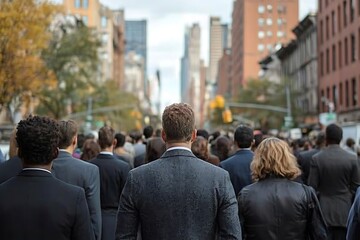 Fototapeta premium Anonymous Man in Business Attire, Autumn City Street Crowd