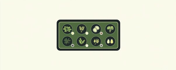 A visual representation of various plants and seeds in a minimalist style.