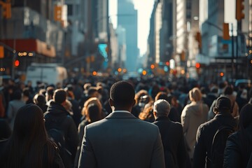 Obraz premium Anonymous Man in Grey Suit Daytime City Crowd