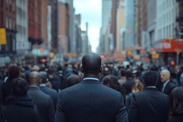 Fototapeta premium Anonymous Man in Pinstripe Suit, Blurred City Street
