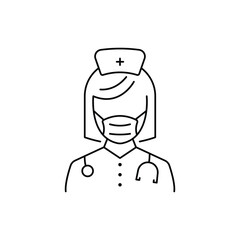 Otolaryngologist Doctor Line Icon. Otolaryngology Medic Staff with Stethoscope, Mirror Linear Pictogram. Ear, Nose, Throat Doctor Outline Icon.