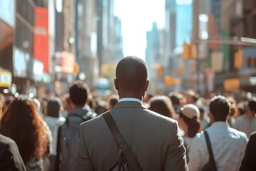 Anonymous Man in Suit with Shoulder Bag, City Street Rush Hour