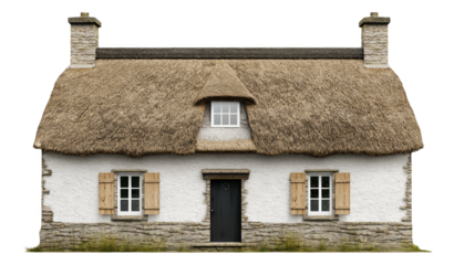 PNG Traditional thatched-roof cottage with stone facade
