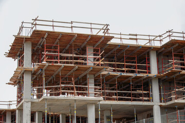 Concrete Building Under Construction with Wooden Formwork