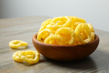 Corn ring crisps on the table