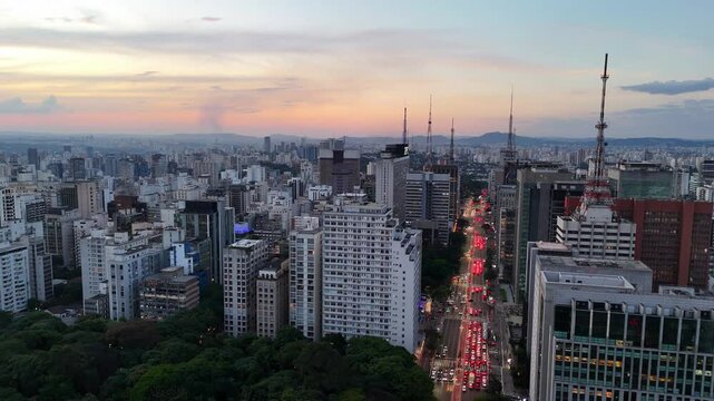 Aerial view of Paulista Avenue by night - S&atilde;o Paulo, Brazil
