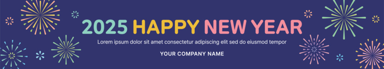 2025 New Year festival concept illustration banner. The text '2025 Happy New Year' is written on a colorful firecracker background.