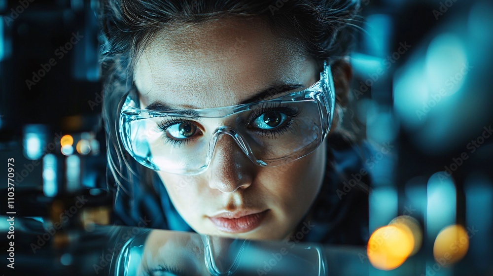 Aufkleber a female engineer working on a robotic arm prototype in a state-of-the-art laboratory stock photo wi
