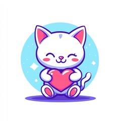 Fototapeta premium Here's a possible and keyword list for your image.. Cute cartoon cat holding heart.