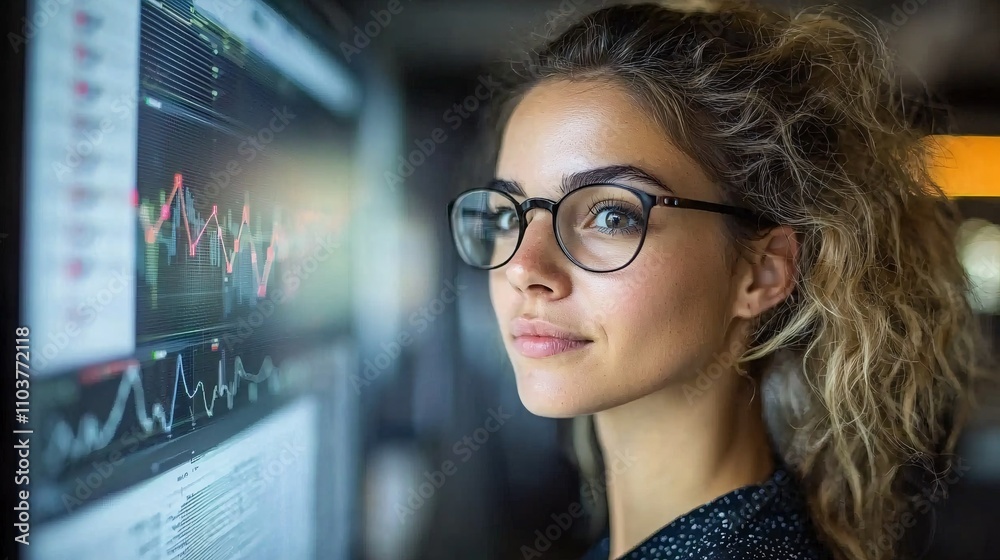 Poster A female leader brainstorming with a diverse team while displaying collaborative data on a digital board Stock Photo with side copy space