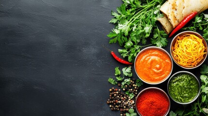 Vibrant Dosa Platter with Colorful Chutneys and Fresh Herbs Indian food cuisine