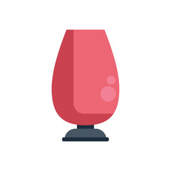 Minimalist red glass vase standing on black support surface isolated on white background