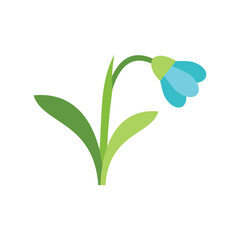 This minimalist vector illustration features a blue snowdrop flower blooming in the spring
