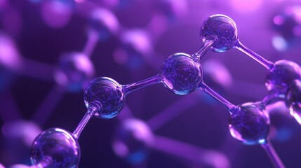 Glowing purple and blue nanoparticles create an abstract background, symbolizing molecular models and inspiring scientific exploration.